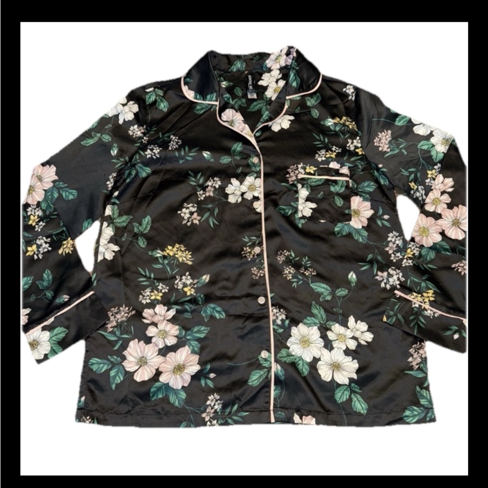 2 For $18 Sale ~Adore Me Floral Black Satin Pajama Set Long Sleeve Large